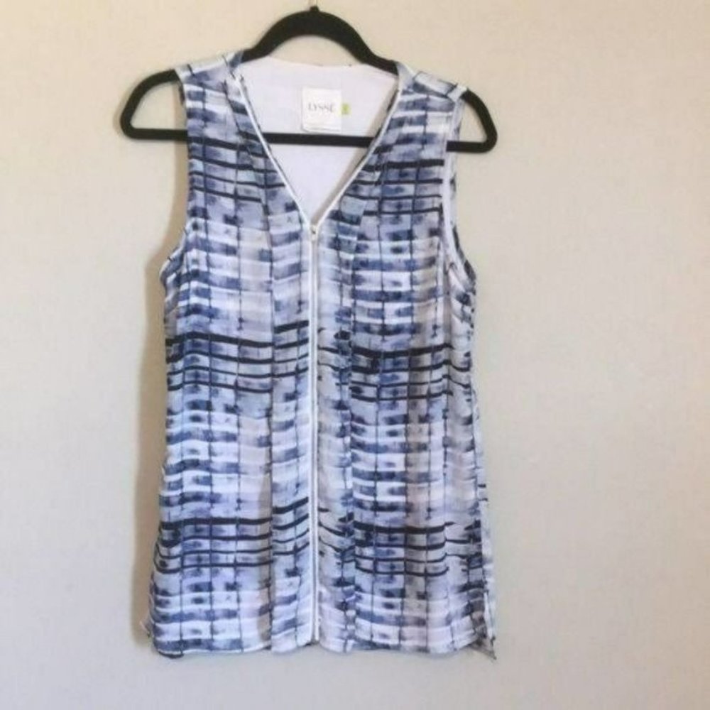 Lysse Blue Striped Zip Up Tank Top Layer Basic